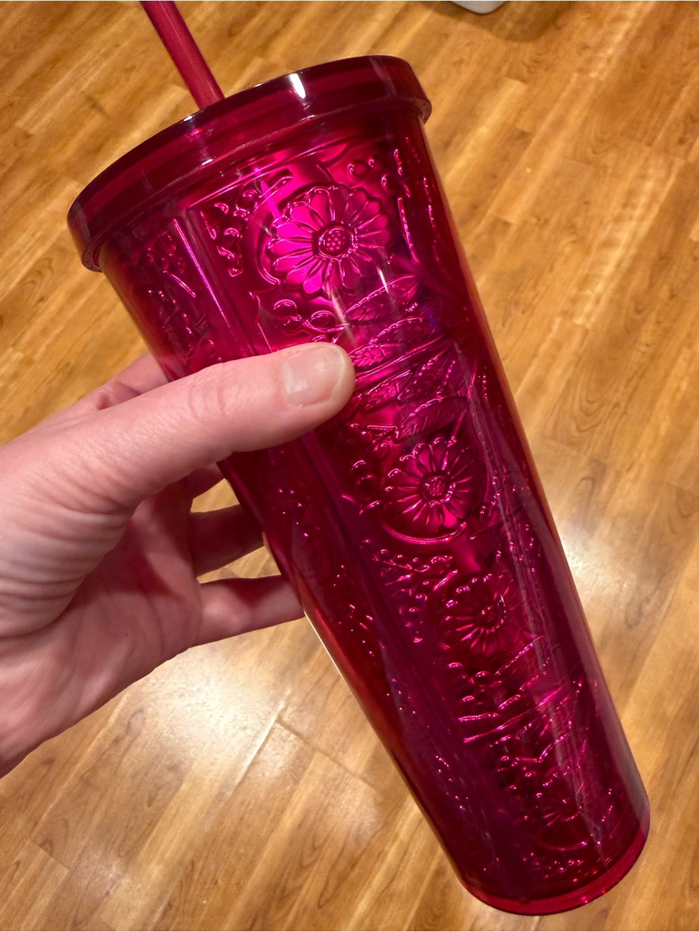Starbucks 2017 Hot Magenta Embossed Tumbler